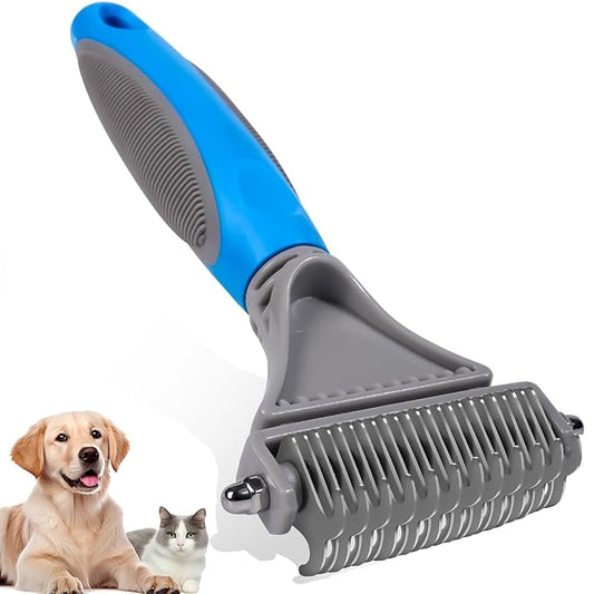 Pet Grooming Brush, Double Sided Undercoat Rake for Dogs & Cats, Professional Deshedding Brush and Dematting Tool, Safe and Effective Removing Knots, Mats, Tangles,and Flying Hair