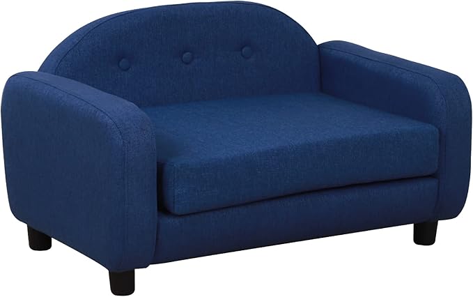 Dog Sofas and Chairs for Small Pet/Cat Sofa Bed with Wooden Frame/Bed for dogs with Linen Fabric/Cat Sofa Chair with Cushion/Dog Couch for Small Dog Rest Using (Blue)