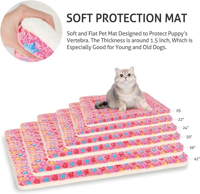 Mora Pets Dog Bed Crate Pad Ultra Soft Pet Bed with Cute Star Print Washable Crate Mat for Large Medium Small Dogs Reversible Fleece Dog Crate Kennel Mat Cat Bed Liner 29 x 21 inch Pink