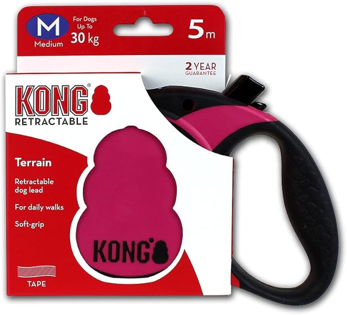 Alcott Kong Terrain Retractable Dog Leash, Medium, Fuschia, 16' Long