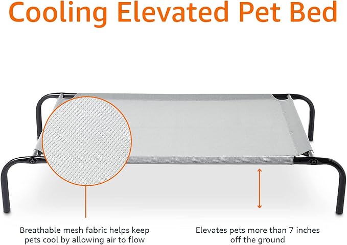 Amazon Basics Cooling Elevated Dog Bed with Metal Frame, Medium, 43 x 26 x 7.5 Inch, Grey