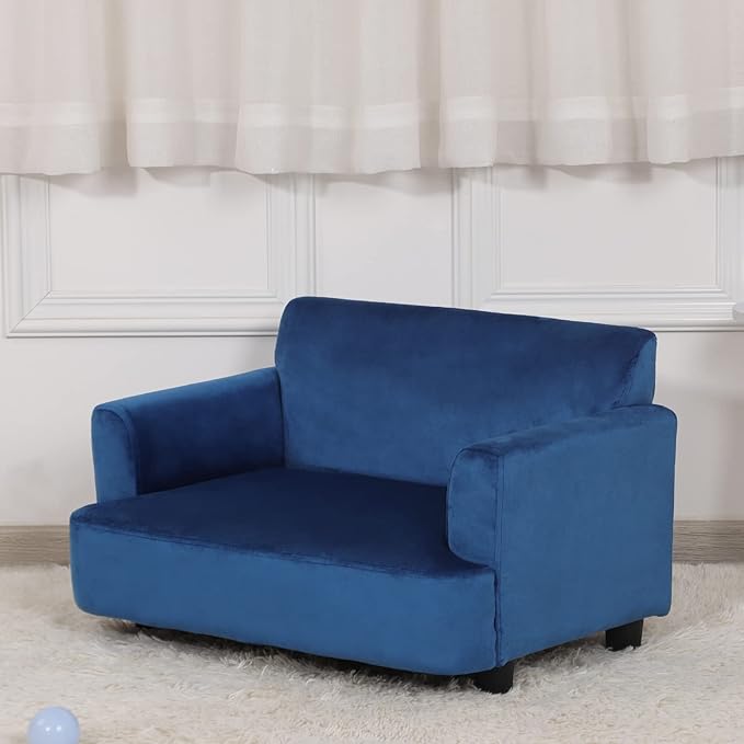 Dog Sofas and Chairs for Small Pet, Pet Sofa Bed with Wooden Frame and Velvet Fabric, Upholstered Dog Bed,Cat Sofa Chair for 45 Pounds Small Animal Using,Blue