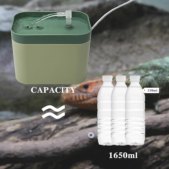 Reptile Water Bowl with Filtration System, Lizard Drinking Fountain, Bearded Dragon Tank Accessories, Reptile Habitat Waterfall for Bearded Dragon, Leopard Gecko, Chameleon, Snake