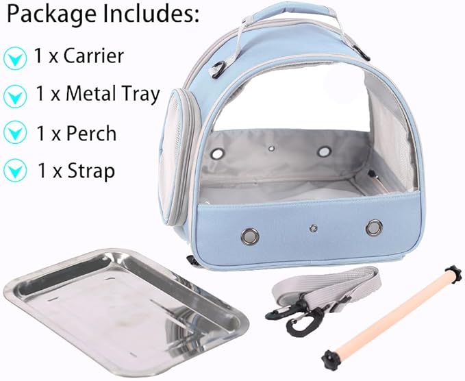 Bird Travel Carrier, Portable Small Bird Parrot Parakeet Carrier with Standing Perch and Stainless Steel Tray, Side Access Window Collapsible