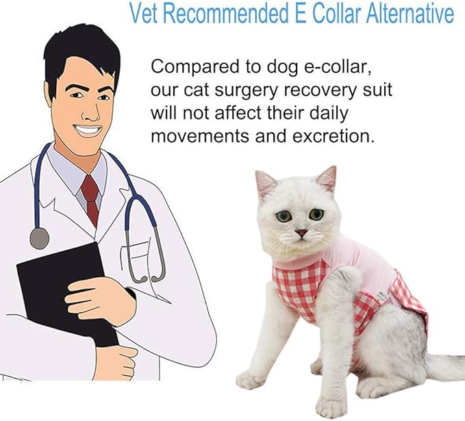 Cat Recovery Suit for Abdominal Wounds or Skin Diseases, Cat Onesie for Cats After Surgery Female Kitten Recovery Suit, Breathable E-Collar Alternative for Cats After Spay Anti Licking Wounds