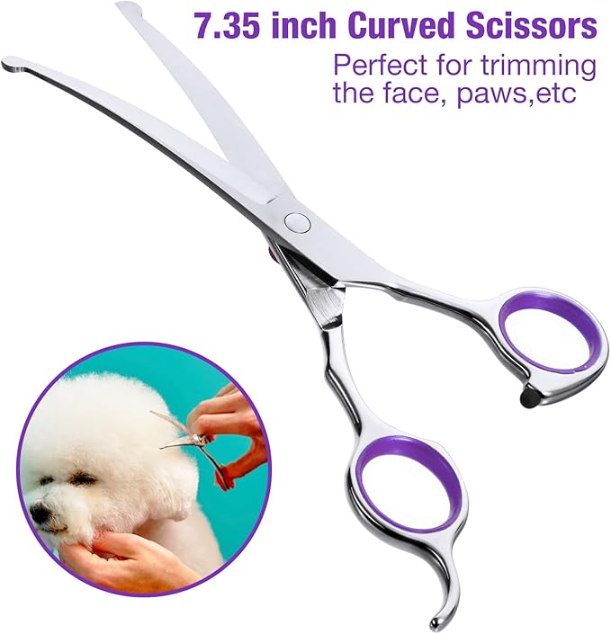 Professional Dog Grooming Scissors with Safety Round Tips, 3 in 1 Dog Grooming Scissors Kit, 4CR Stainless Steel Pet Grooming Shears for Dog, Cat,Sharp and Sturdy, Purple