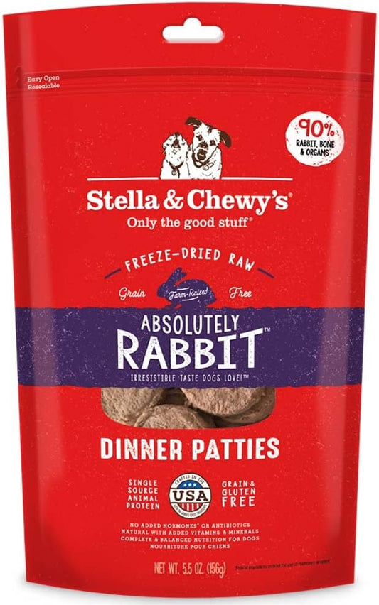 Stella & Chewy's Freeze Dried Raw Dinner Patties – Grain Free Dog Food, Protein Rich Absolutely Rabbit Recipe – 5.5 oz Bag