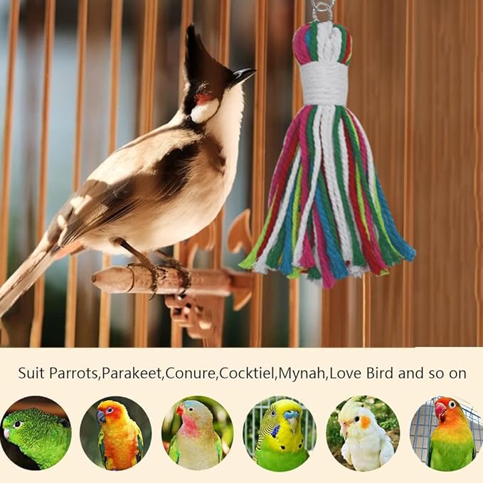 ASOCEA Pet Bird Parrot Colorful Cotton Rope Bite Chew Cage Hanging Toys for Cockatiels Macaws Parrots Small Medium Large Birds