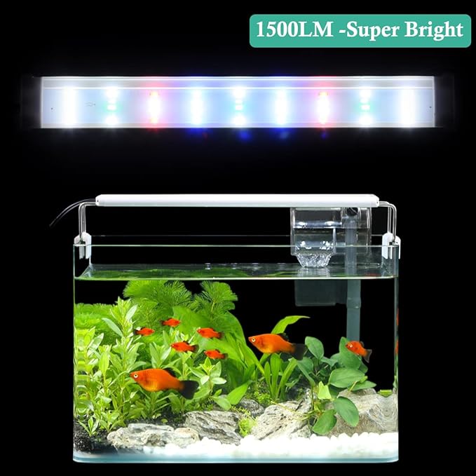 HITOP Full Spectrum LED Aquarium Light – 12” 16” 24” 32” Classic Fish Tank Light with RGB LEDs, with Timer and Stable Extendable Brackets (12-20in)