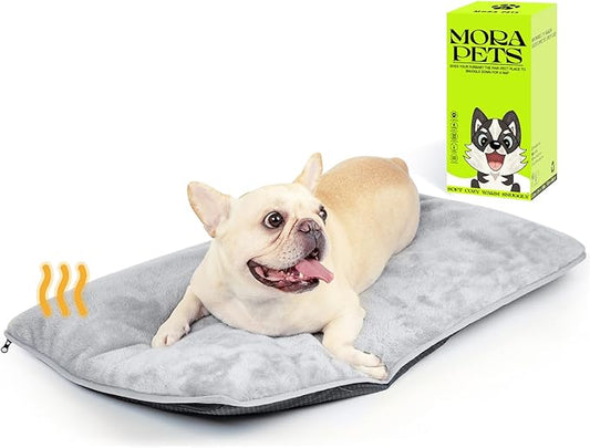 Mora Pets Dog Crate Pad Waterproof Dog Bed Mat Ultra Soft Pet Bed with Removable Washable Cover Anti-Slip Bottom Memory Foam Kennel Pad for Medium Small Dogs 30 x 19 inch Light Grey