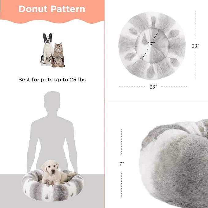 Best Friends by Sheri Patterned Lux Faux Fur Calming Donut Dog Bed, Gray, 23" x 23"