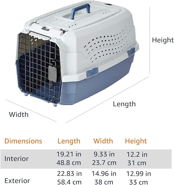 Amazon Basics - 2-Door Top-Load Hard-Sided Dogs, Cats Pet Travel Carrier, Gray & Blue, 22.8"L x 15.0"W x 13.0"H