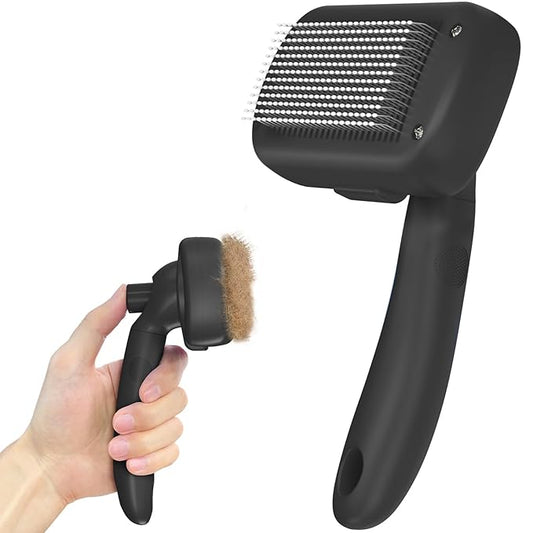 Self Cleaning Shedding Brush for Dogs & Cats, Skin Friendly Cat Brush, Dog Grooming Brush, Dog Brush for Shedding, Deshedding Brush, Puppy Brush Hair Brush for Haired Dogs, Black