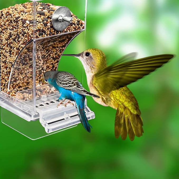 Automatic Bird Feeder,No Mess Bird Cage Feeder,Transparent Parrot Seed Food Container Cage Accessories for Small and Medium Parakeets Lovebirds