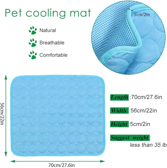 VeMee Cooling Mat Pad for Dogs Cats Ice Silk Mat Cooling Blanket Cushion for Kennel/Sofa/Bed/Floor/Car Seats Cooling (Dog Cooling mat-Blue)