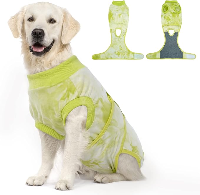 FUAMEY Recovery Suit for Dogs After Surgery,Soft Breathable Dog Bodysuit E-Collar & Cone Alternative Surgical Suit,Male Female Dog Neuter Spay Suits Anti Licking Wounds Onesie Green Tie Dye XXL