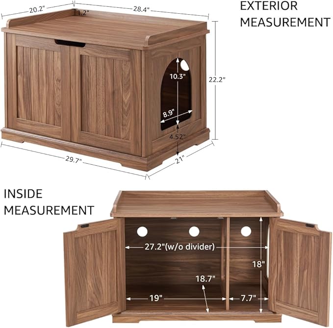 unipaws Cat Litter Box Enclosure Furniture, Cat Washroom, Hidden Litter Box Cover, Cabinet for Large Cat, Dog Proof Cat Litter Boxes, Hideaway Litter Box, Cat House, Walnut