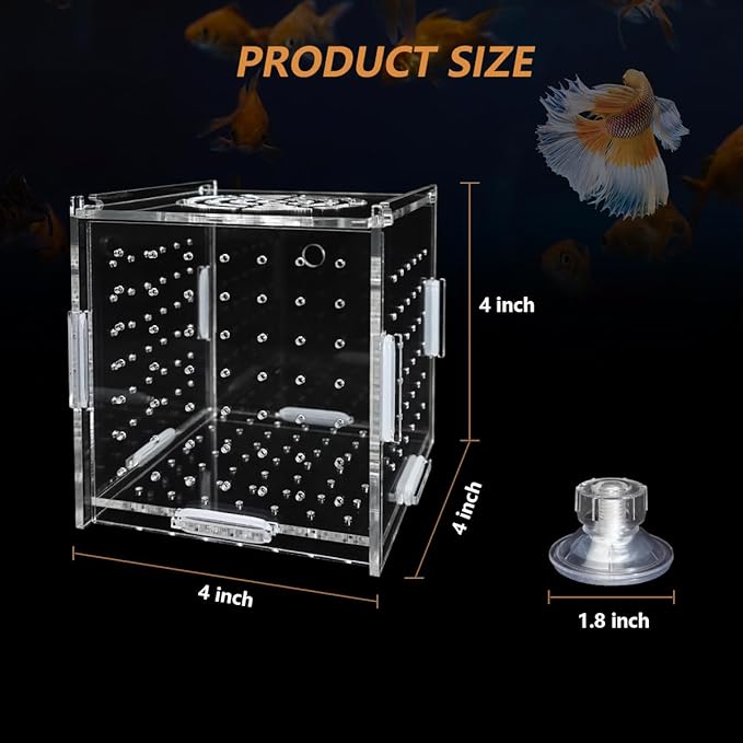 Acrylic Fish Breeding Box, Transparent Fish Isolation Box Hatchery Incubator with Suction Cups for Aquarium Fish Tank Guppy Shrimp Clownfish African Cichlids (4 * 4 * 4inch)