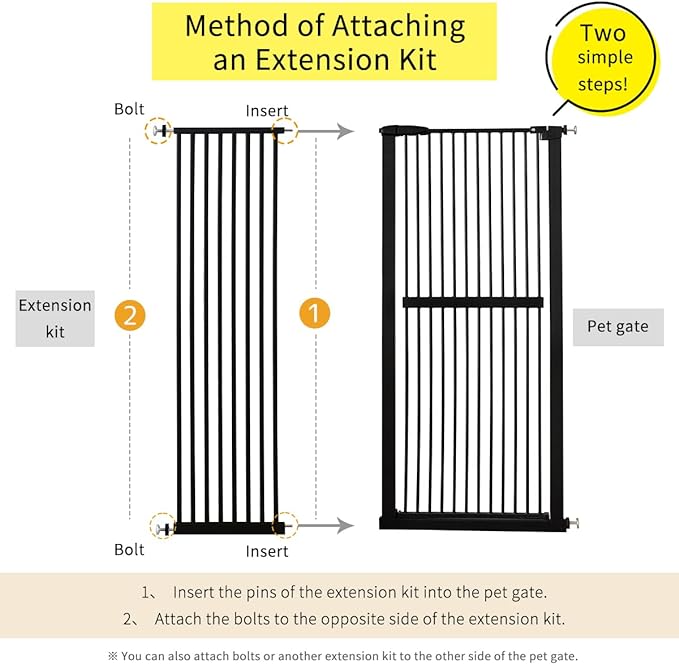 Extra Tall Pet Gate 55.12" High Pressure Mounted 16.73" Wide Extension kit 1.37" Gap (16.73", Black)
