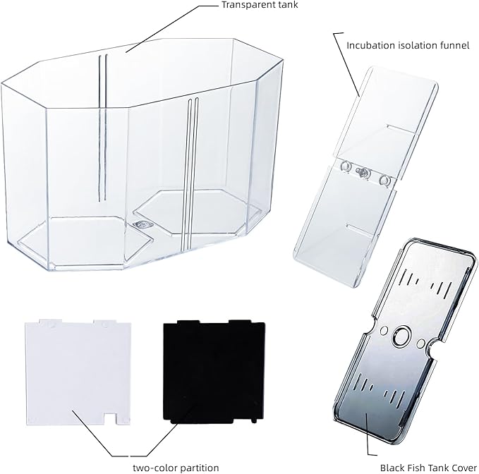 Small Betta Fish Tank, 3-in-1 Stackable Mini Fish Tank, Divided Compartments Beta Fish Tanks for 2 Betas Shrimp Sea Monkeys, 0.4 Gallon Acrylic Tiny Aquarium Tank with Hatchery Incubator (Black Lid)