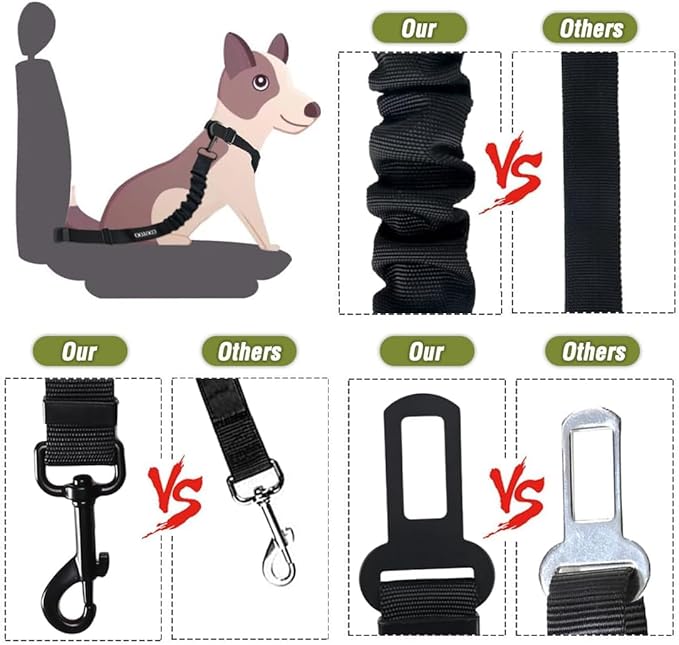 COOYOO Dog Seat Belt,Retractable Dog Car Harness Seat Belt for Car Adjustable Nylon Pet Safety Seat Belts Heavy Duty & Elastic Bungee Buffer