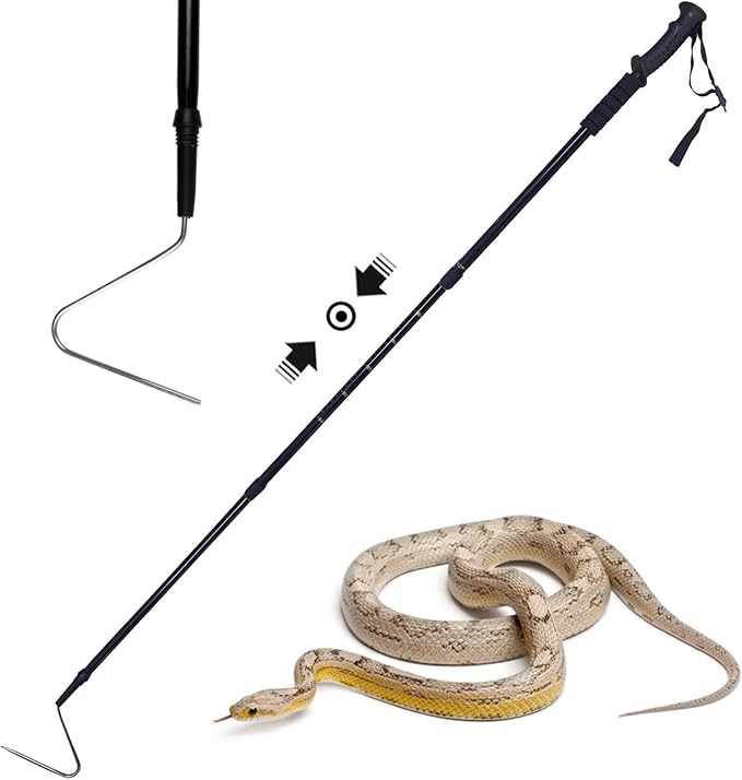 HOMEYA 57" Snake Grabber Professional Retractable Snake Hook, Heavy Duty Aluminum Alloy Snake Tongs Reptile Pickup Stick, Rattlesnake Catcher Snake Pole Handling Tool with Stainless Steel Soft Grip