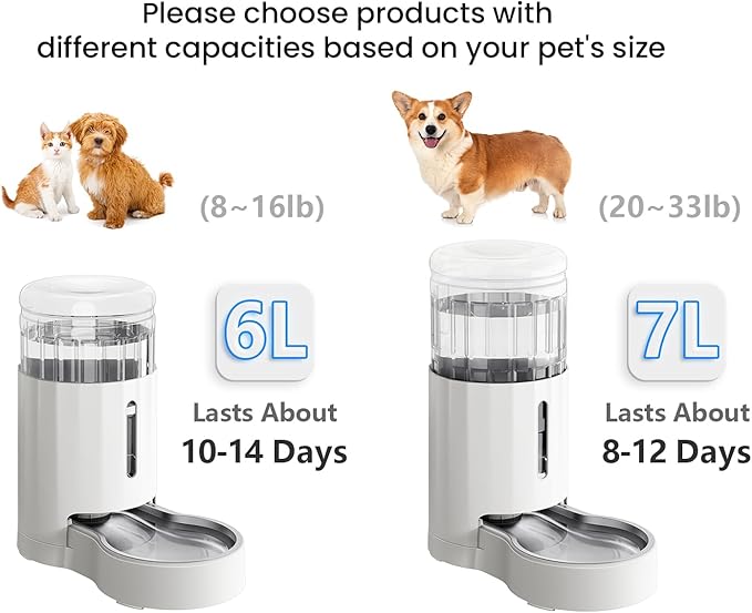 CZPET Automatic 6L Dog and Cat Water Dispenser with Stainless Steel Bowl Gravity Waterer,100% BPA-Free,Large Capacity and Drinking Area Noise-Free for Pets(6L Water Dispenser, White)