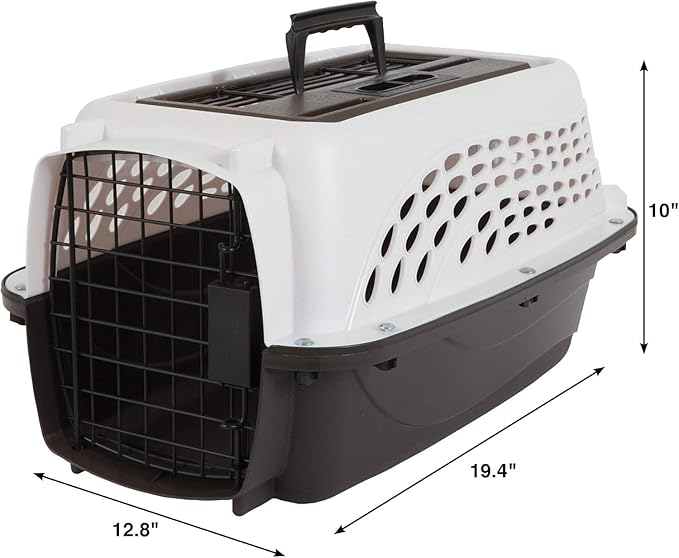 Petmate Two-Door Small Dog & Cat Carrier, Top or Front Loading, Made with Recycled Materials, 19 inches, For Pets up to 10 Pounds, Made in USA,White