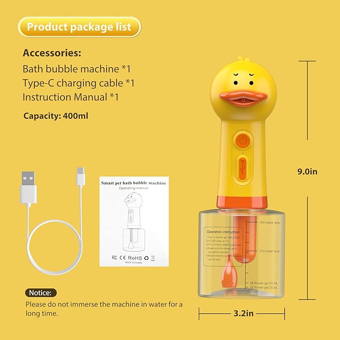 Electric Dog Cleaning Foam Machine, Automatic Dog Soap Dispenser for Bath, Rechargeable Pet Shampoo Mixing Bottle for Cleaning, IPX7 Waterproof Dog Bath Supplies for Dog Cat Puppy Children