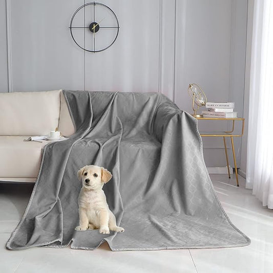 fuguitex Waterproof Dog Blanket Bed Cover Dog Crystal Velvet Moroccan Fuzzy Cozy Plush Pet Blanket Throw Blanket for Couch Sofa(40 * 60 inch, Light grey+Grey)