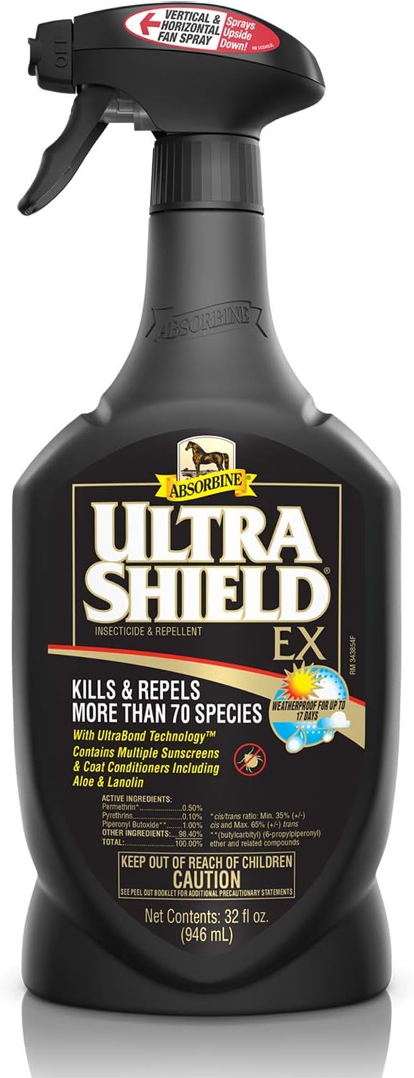 Absorbine UltraShield EX 32oz Sprayer Insecticide, Kills & Repels Flies, Mosquitoes, Ticks, Fleas, Lice, Use on Horses, Dogs, Premises