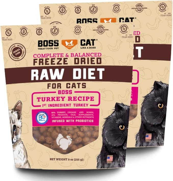 Complete & Balanced Freeze Dried Raw Diet for Cats, Turkey Recipe, 9 oz Bag (Bag of 2)