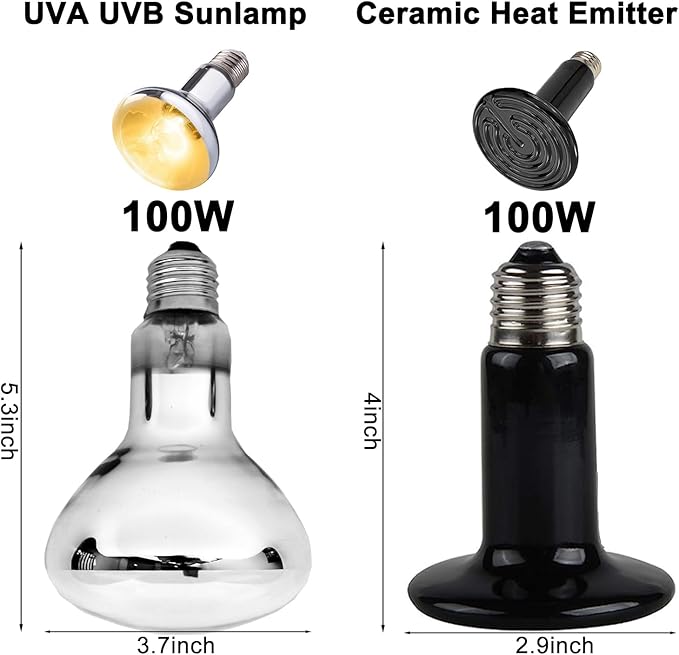 15inch Dual Reptile Light Fixture, Max 150W Dual Reptile Heat Lamp Fixture with 100W UVA UVB Sun Lamp&Ceramic Heat Emitter,Double Dome Lamp Fixture for Reptile Terrarium and Tortoise Habitat