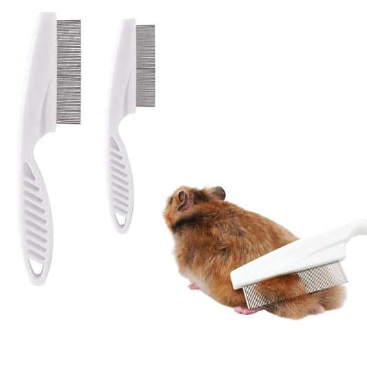 2 Pack Hamster Brush - Small Pet Hair Comb Stainless Steel Rounded Teeth Massage Comb for Hamster Chinchilla Ferret Guinea Pig Rabbit Small Animal Grooming Tool Cleaning Supplies (2 Pack,White)