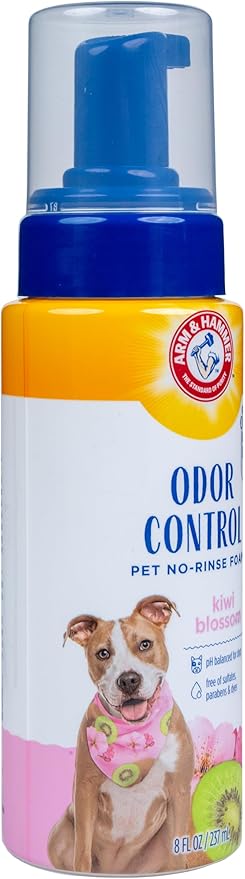 Arm & Hammer for Pets Odor Control Pet No-Rinse Foam with Baking Soda, Kiwi Blossom Scent, 8oz; Best Odor Eliminating Foam for Dogs and Puppies; Arm and Hammer Baking Soda Waterless Dog Deodorizer