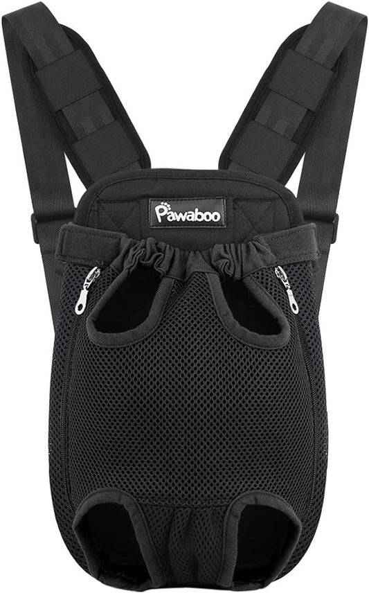 Pawaboo Pet Carrier Backpack, Adjustable Pet Front Cat Dog Carrier Backpack Travel Bag, Legs Out, Easy-Fit for Traveling Hiking Camping for Small Medium Dogs Cats Puppies, Medium, BLACK