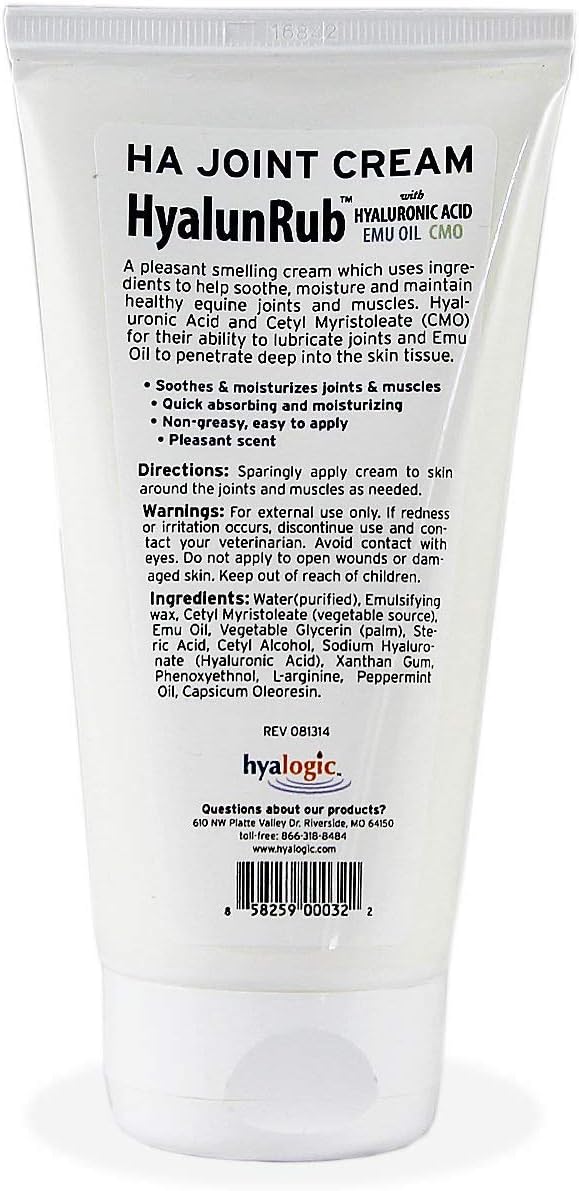 Hyalogic HA Joint Cream for Horses 6 oz Hyaluronic Acid Soothes Equine Joints and Muscles - HyalunRub