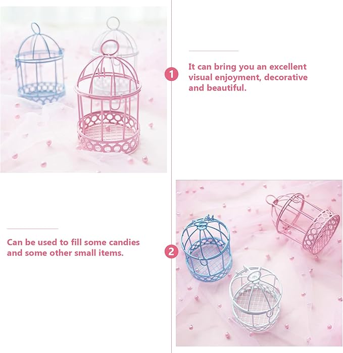 Metal Wall Hanging Bird Cage Mini Desktop Storage Decor Hollow Iron Bird Cage Organizer Home Office Desktop Decor 3pcs Bird Cage Tealight Holder