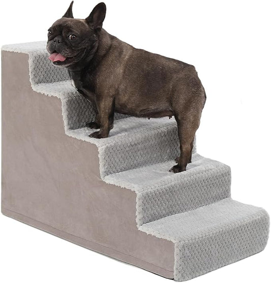 Dog Stairs for Small Dogs,22.5" H,5-Step Dog Steps for High Bed Couch and Sofa,Pet Stairs for Dogs and Cats Climbing with Non-slip Bottom and Washable Cover,Grey