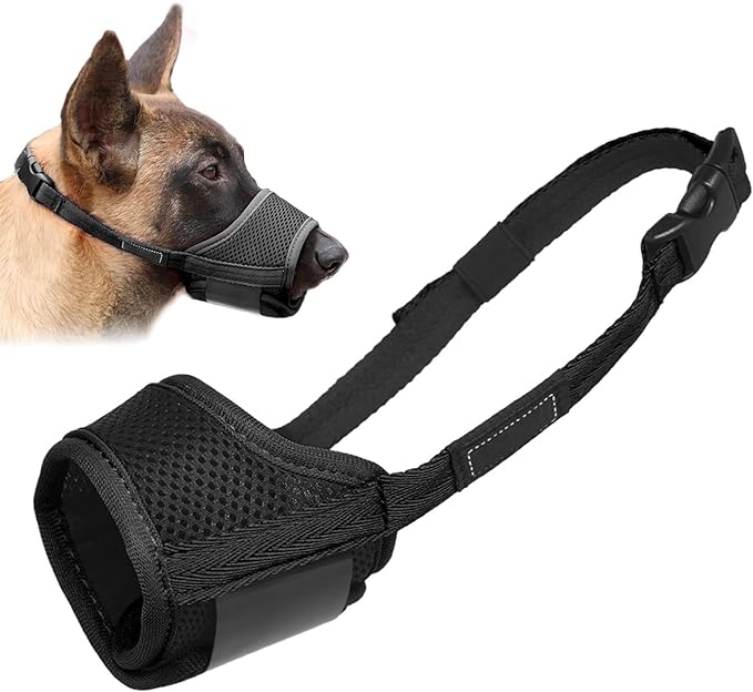LUCKYPAW Dog Muzzle Anti Biting Barking and Chewing with Comfortable Mesh Soft Fabric and Adjustable Strap, Suitable for Small, Medium and Large Dogs(Black,L)