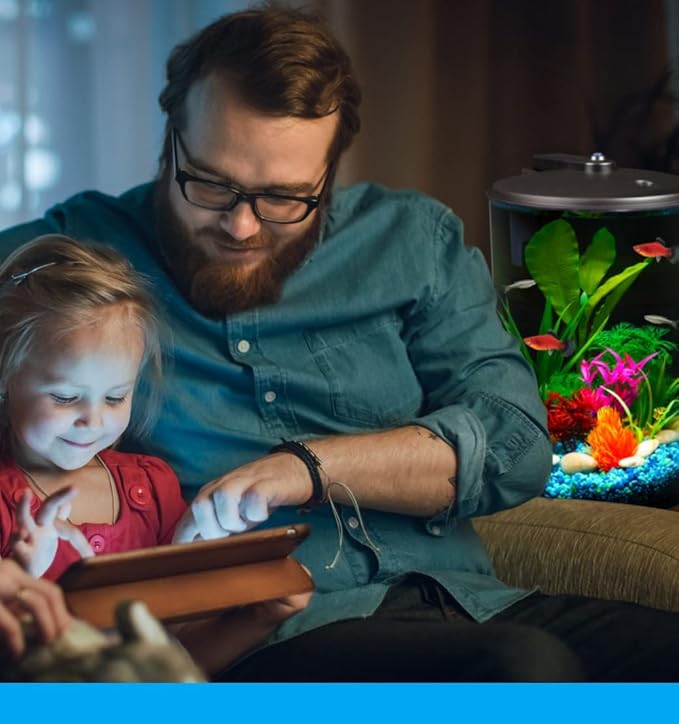 Koller Products Plastic 6-Gallon AquaView 360 Aquarium Kit for Tropical Fish, Betta Fish with LED Lighting and Power Filter Clear, 4-Piece Set