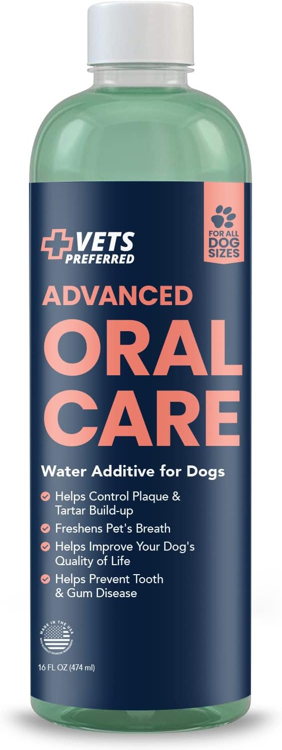 Vets Preferred Oral Care Water Additive for Dogs - Healthy Mouth Dog Breath Freshener Mouthwash - Fights Bad Breath, Removes Plaque and Tartar - Prevents Gum Disease - Mild Mint Flavor