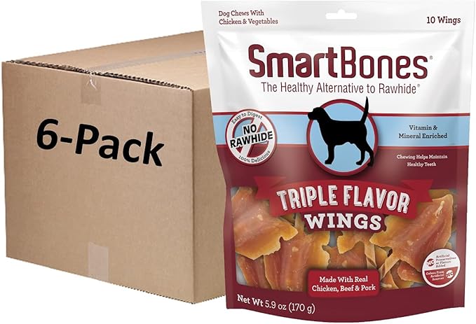 SmartBones No Artificial Colors or Preservatives Rib and Wing Chews, Treat Your Dog to a Fun Shapped Triple Flavor Chew 60 Count (Pack of 1)