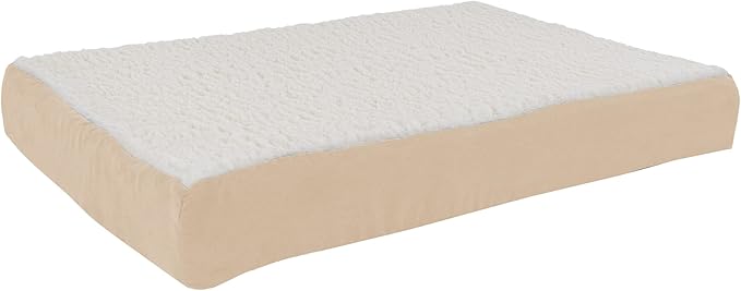 PETMAKER Orthopedic Dog Bed - 2-Layer Memory Foam Crate Mat with Machine Washable Sherpa Cover - 30x20.5 Pet Bed for Medium Dogs Up to 45lbs (Tan)