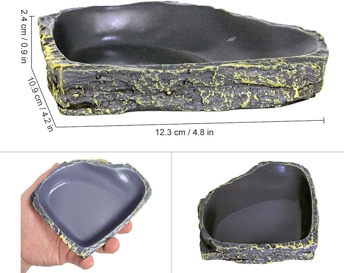 MODERNJOE'S Rock Corner Water/Food Dish for Reptiles and Amphibians, Little Critters Water/Food Bowl(4.8 x 4.2 x 0.9 inches)