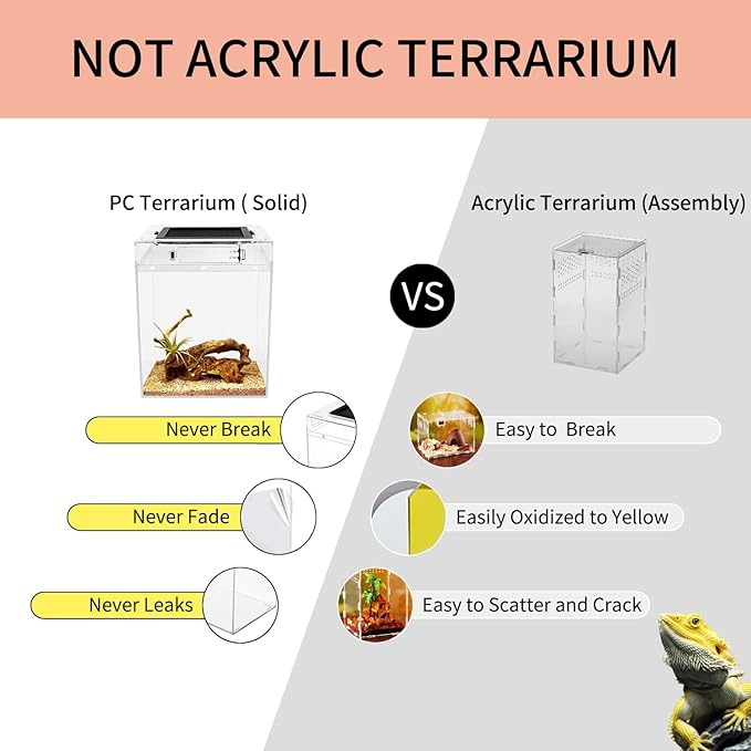 Reptileg Growth Tall Terrarium Set (PC), 8''*8''*11'' with Top Sliding Door Screen Ventilation Reptile Terrariums for Snake, Frog,Insect,Tarantula,Hermit Crab，Spider,Iguana,Tortoise,Bearded Dragon