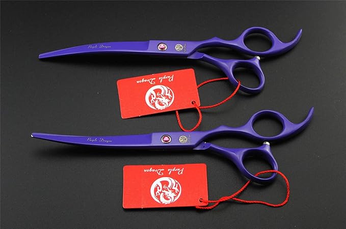 Purple Dragon Professional 7.0 inch 4PCS Pet Grooming Scissors Kit Japan Premium Steel Straight & Curved & Thinning Blade Dog Hair Cutting Shears Set with Case