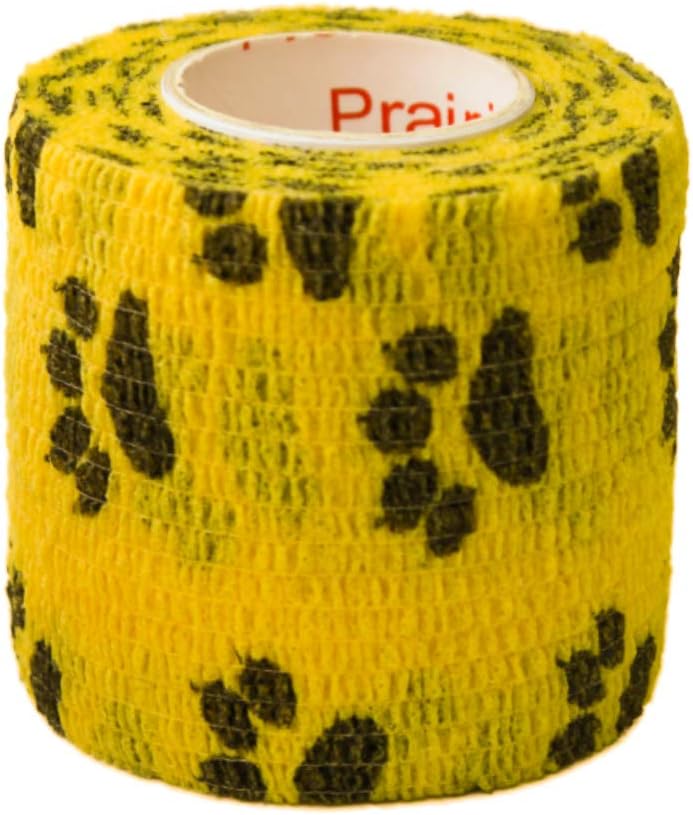 Prairie Horse Supply 2 Inch Vet Wrap Tape Bulk (Black, Red, Yellow and Black Paw Prints on Yellow, Red, Teal) (Pack of 24) Self Adhesive Adherent Adhering Flex Bandage Grip Roll for Dog Cat Pet