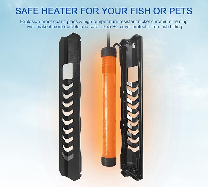 200W Quartz Aquarium Heater for Fresh & Salt Water, Submersible Fish Heater with External LED Display Temperature Controller, Suitable 20-40 Gallon Water