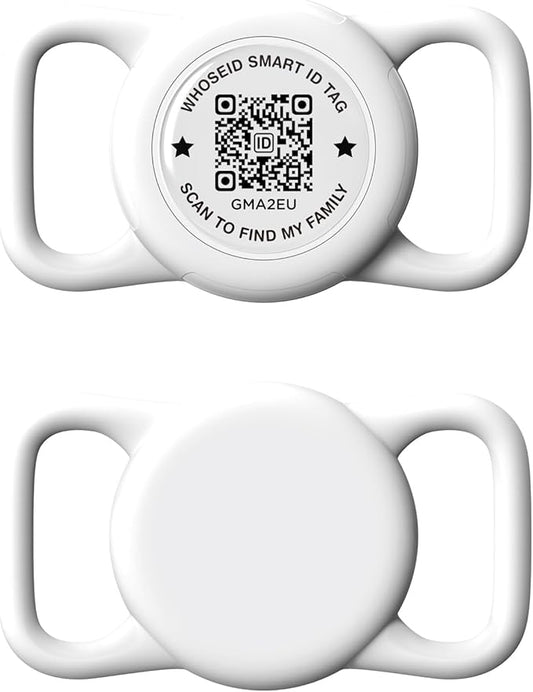 QR Code Airtag Holder, Scan QR Code Send Location Alert Email, Waterproof Full Body Protection Anti-Lost Air Tag Case, Airtag Accessories for Dog, Cats, Collar, Backpack (White, Regular)